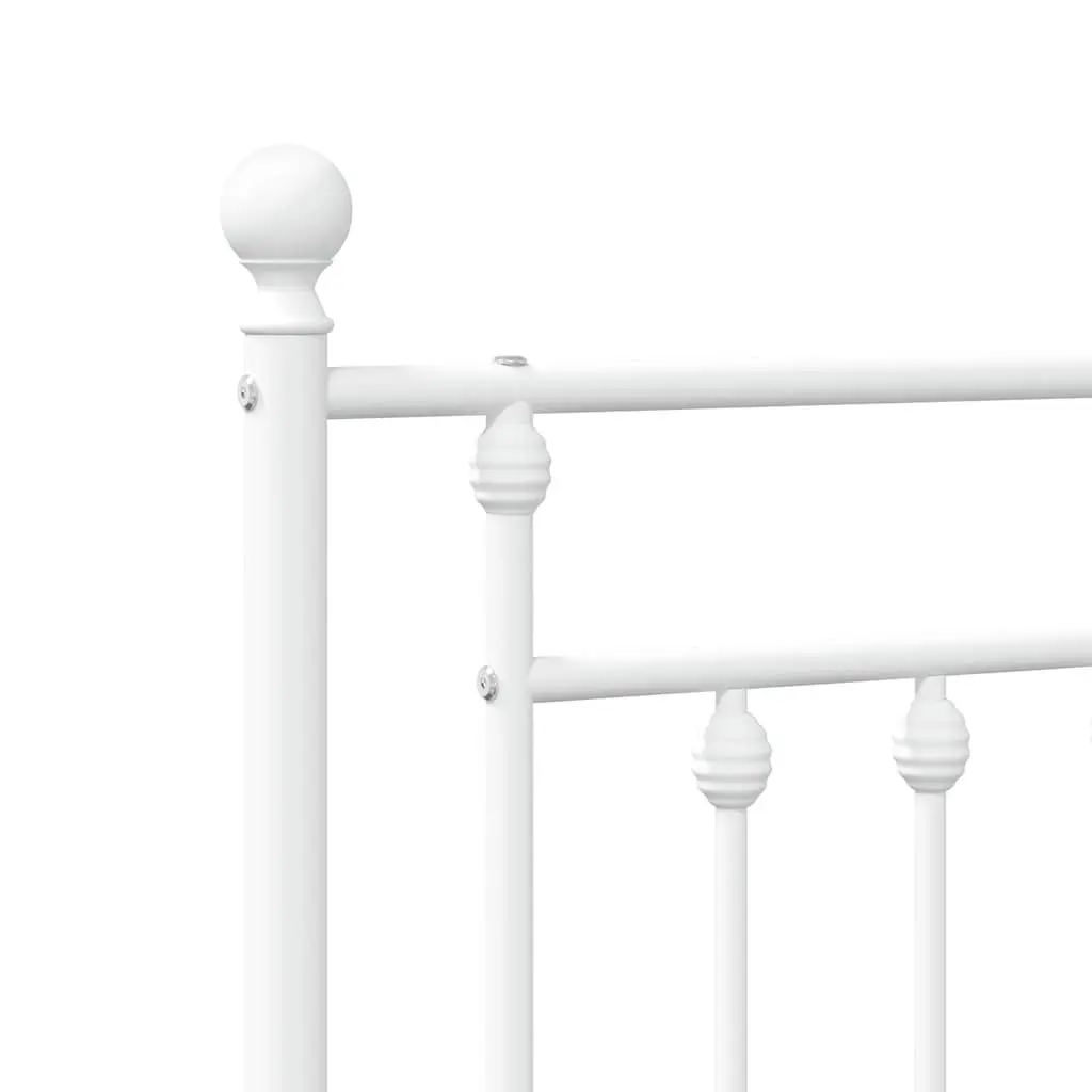 Metal Bed Frame King Size White Powder-Coated Steel with Headboard and Under-Bed Storage