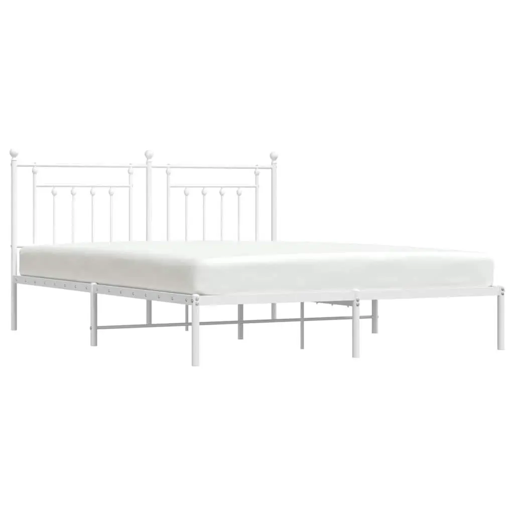 Metal Bed Frame King Size White Powder-Coated Steel with Headboard and Under-Bed Storage