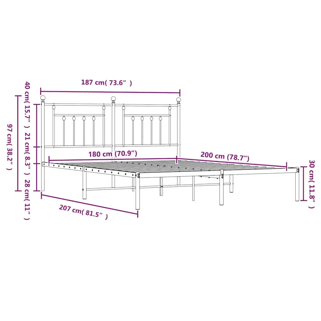 Metal Bed Frame King Size White Powder-Coated Steel with Headboard and Under-Bed Storage