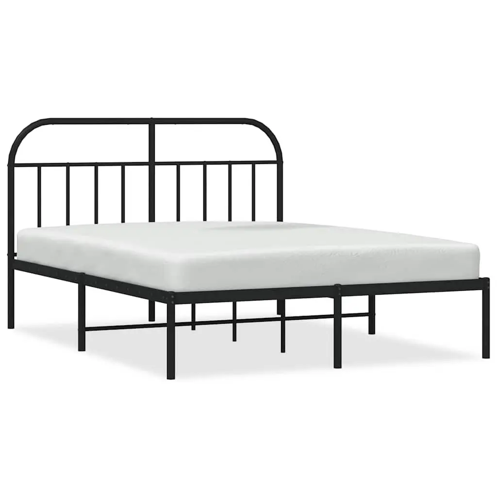 Black Metal Bed Frame 150x200 cm with Headboard