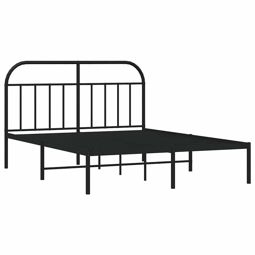 Black Metal Bed Frame 150x200 cm with Headboard