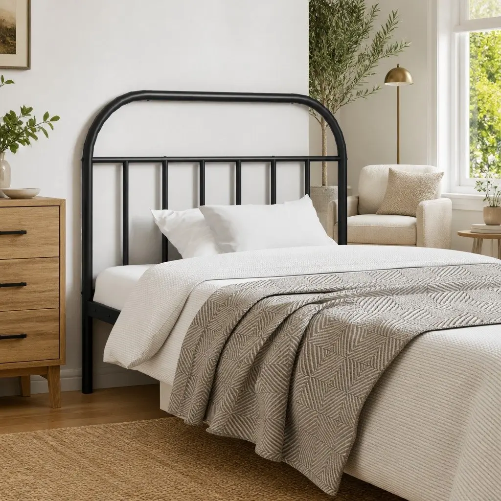 Black Metal Headboard 107cm Powder-Coated Steel Attachment Accessory for Bed Frame