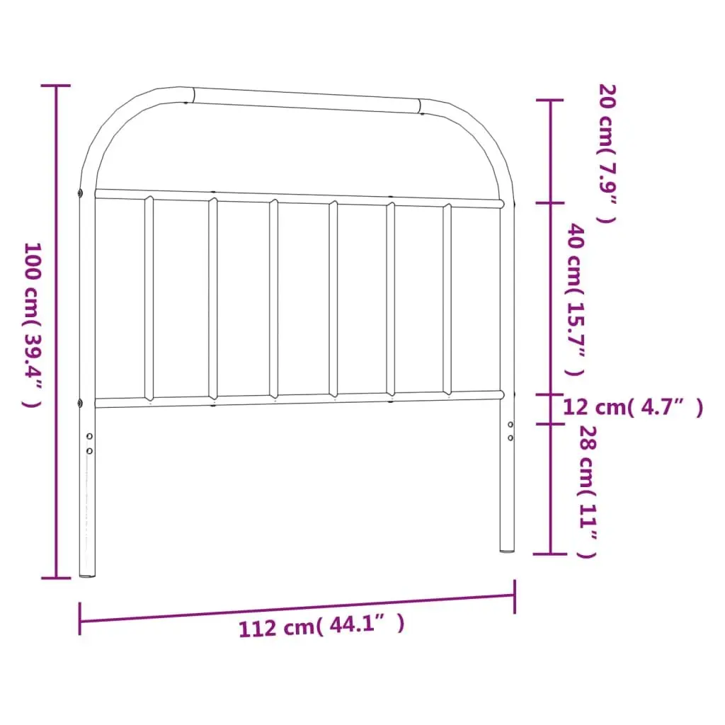 Black Metal Headboard 107cm Powder-Coated Steel Attachment Accessory for Bed Frame
