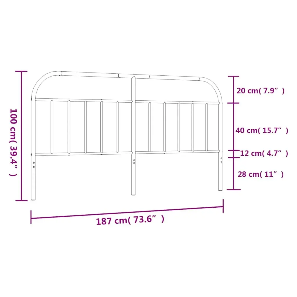 Metal Headboard White 180cm Powder-coated Steel Frame