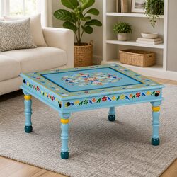Turquoise Hand Painted Solid Wood Coffee Table