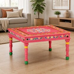 Hand-Painted Pink Mango Wood Coffee Table