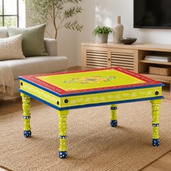 Hand-Painted Green Coffee Table in Solid Mango Wood
