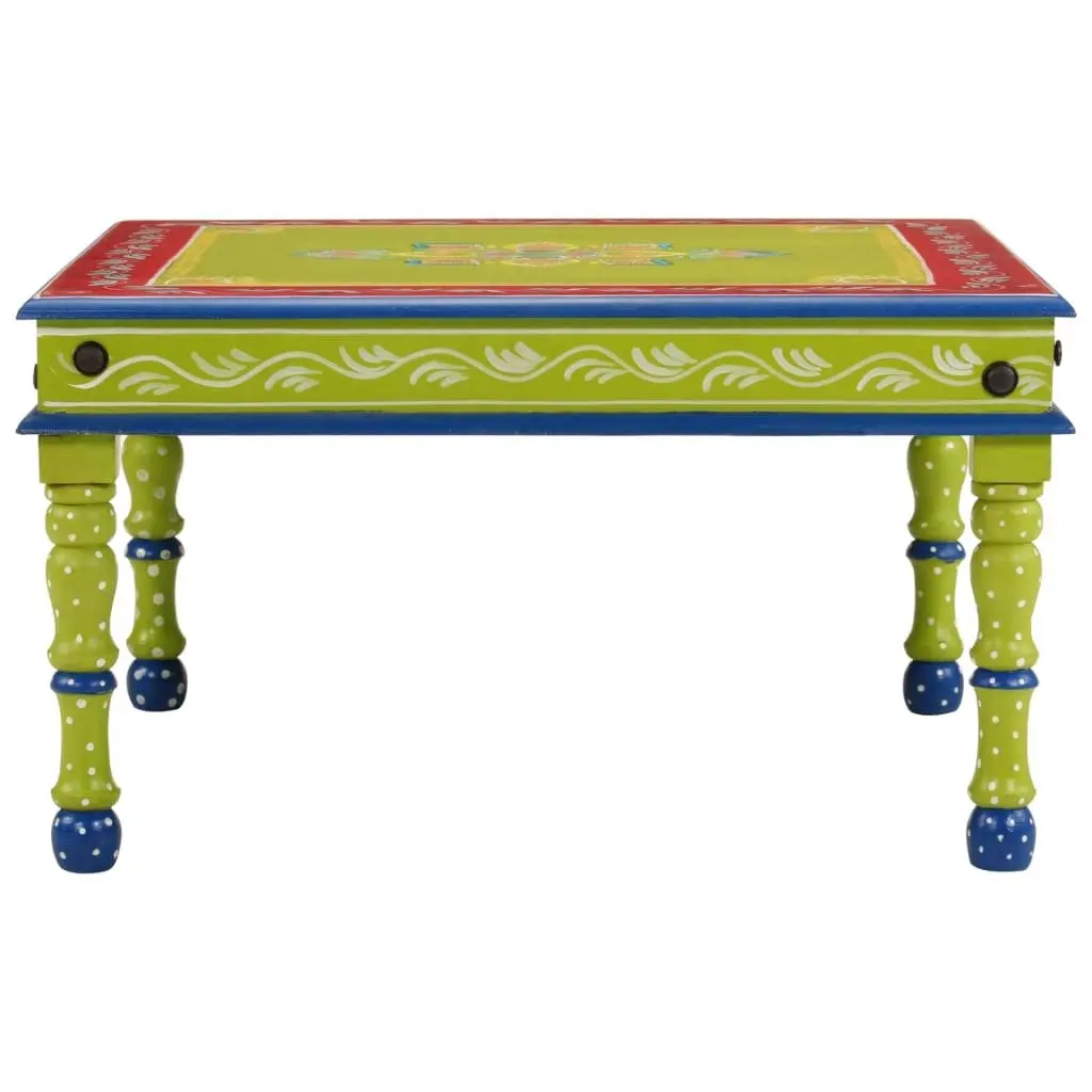 Hand-Painted Green Coffee Table in Solid Mango Wood