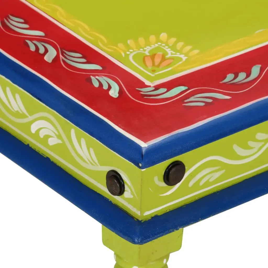 Hand-Painted Green Coffee Table in Solid Mango Wood