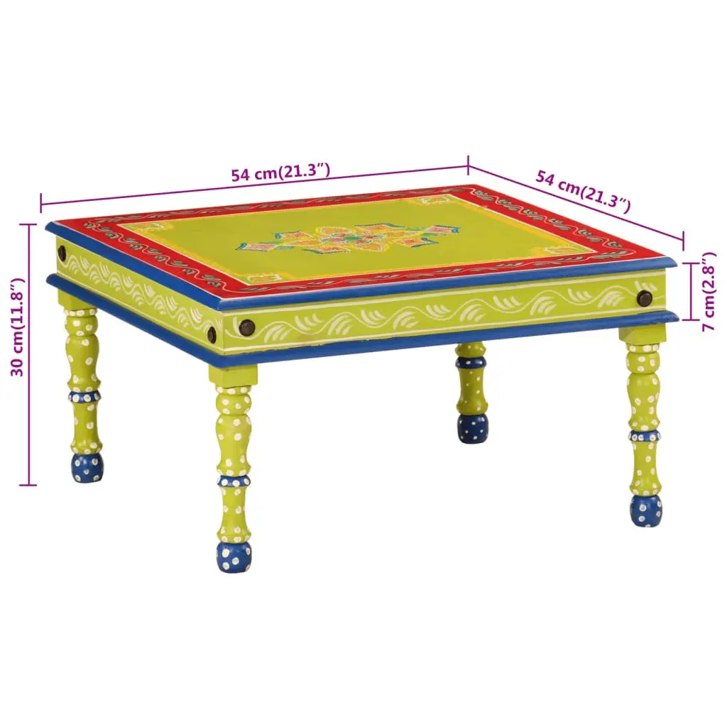 Hand-Painted Green Coffee Table in Solid Mango Wood