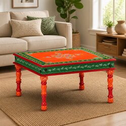 Orange Hand Painted Mango Wood Coffee Table