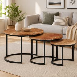 Solid Acacia Wood Nesting Tables Set of 3