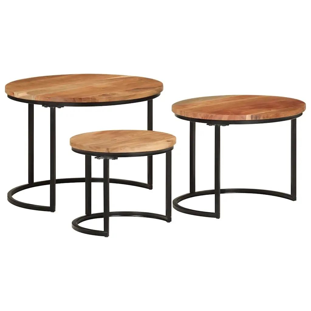 3 Piece Nesting Tables Brown Solid Acacia Wood Coffee Side Table Set