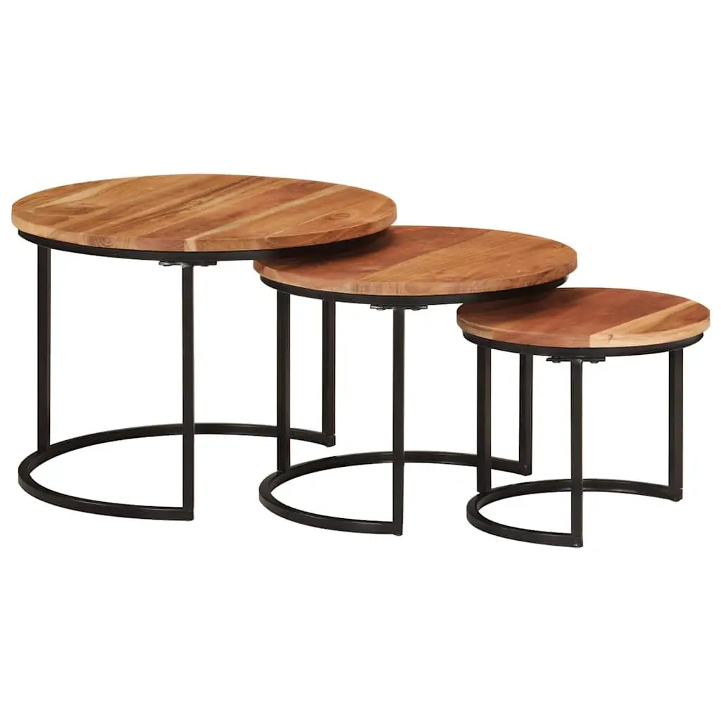 3 Piece Nesting Tables Brown Solid Acacia Wood Coffee Side Table Set
