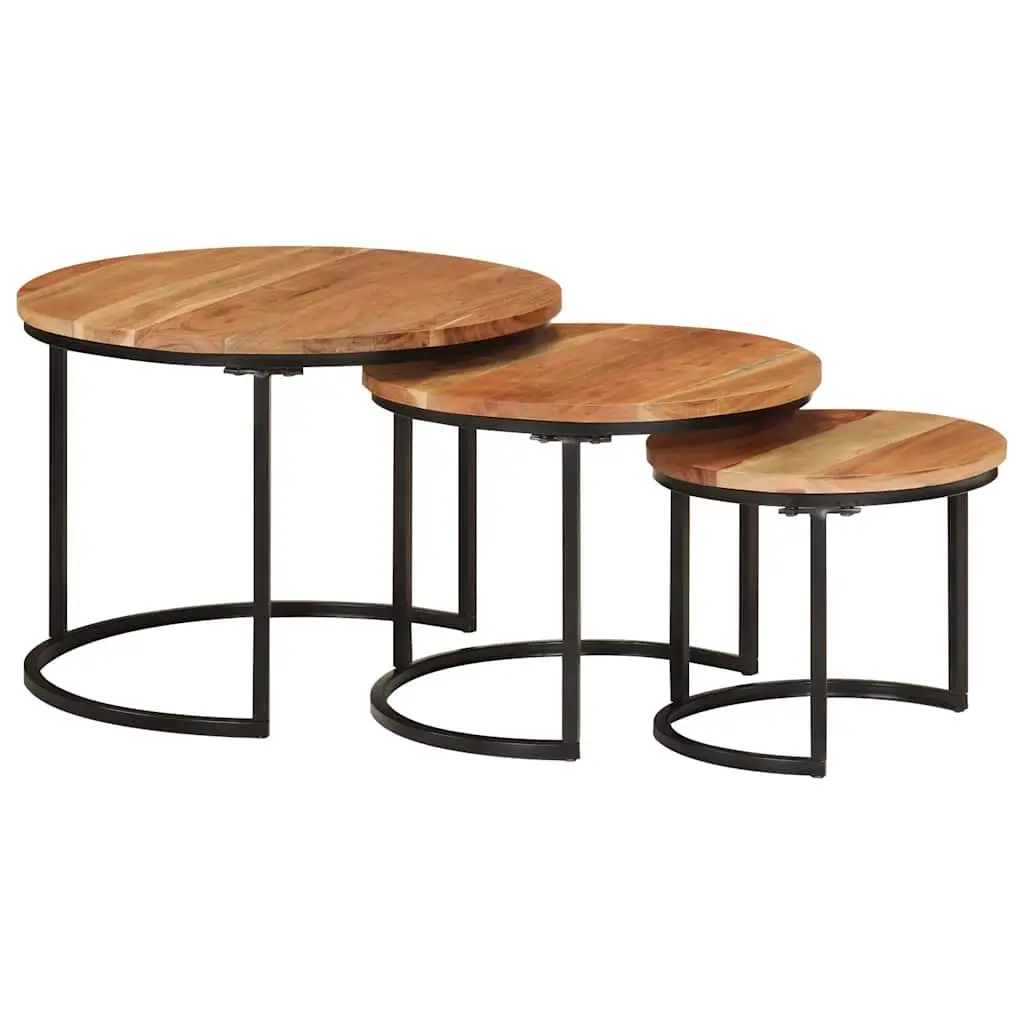 3 Piece Nesting Tables Brown Solid Acacia Wood Coffee Side Table Set