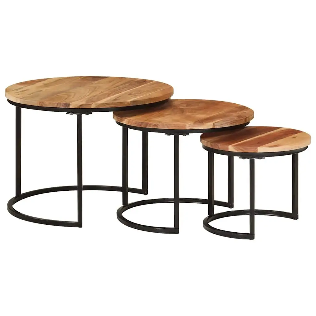3 Piece Nesting Tables Brown Solid Acacia Wood Coffee Side Table Set