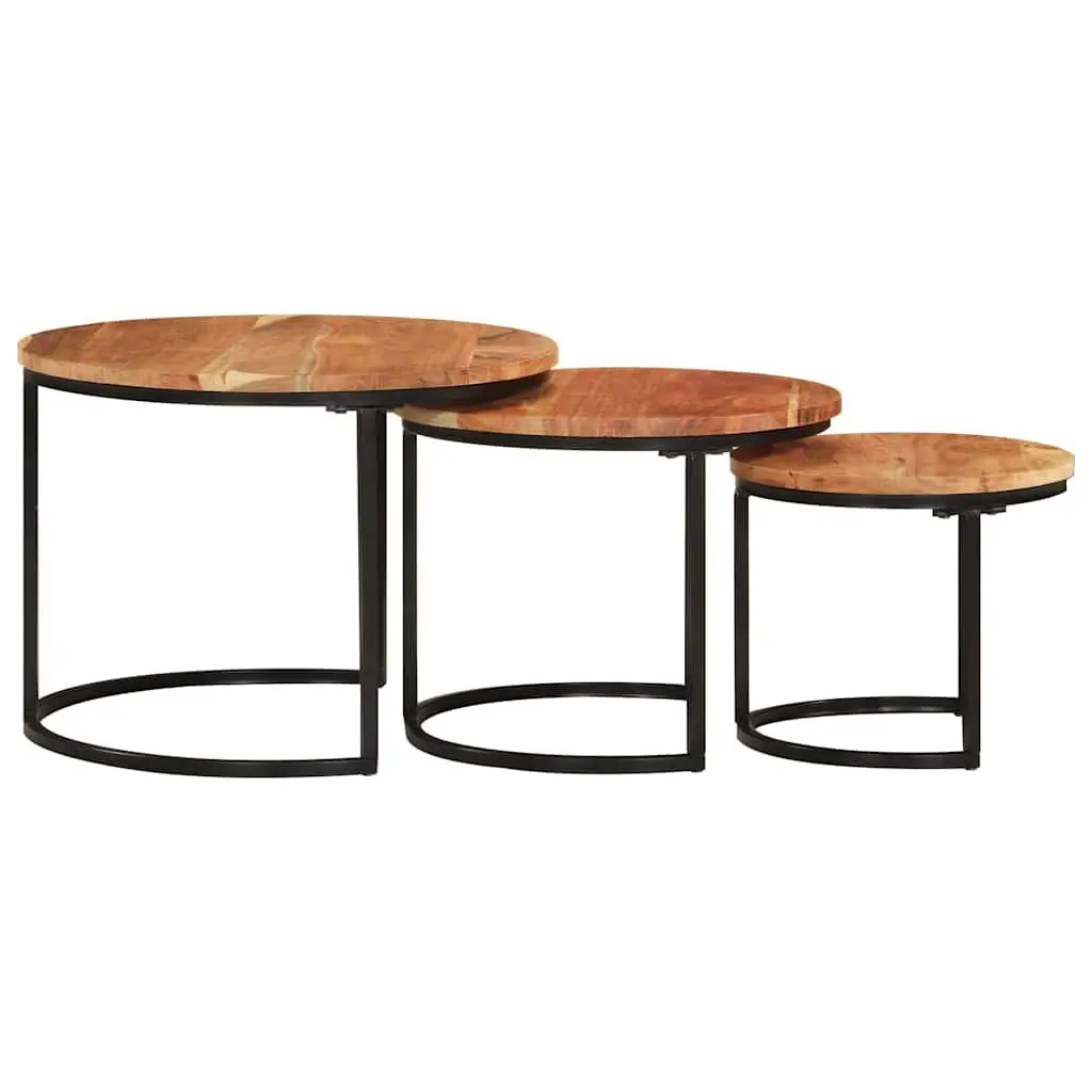3 Piece Nesting Tables Brown Solid Acacia Wood Coffee Side Table Set