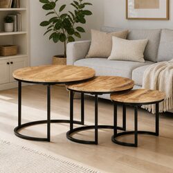 Set of 3 Nesting Tables in Solid Mango Wood