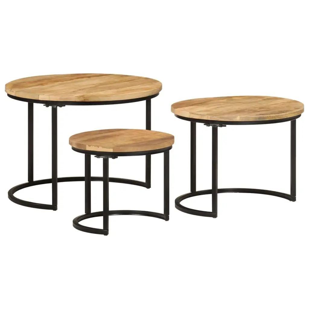 Nesting Tables 3 Piece Set Mango Wood Brown Coffee and Side Table Living Room