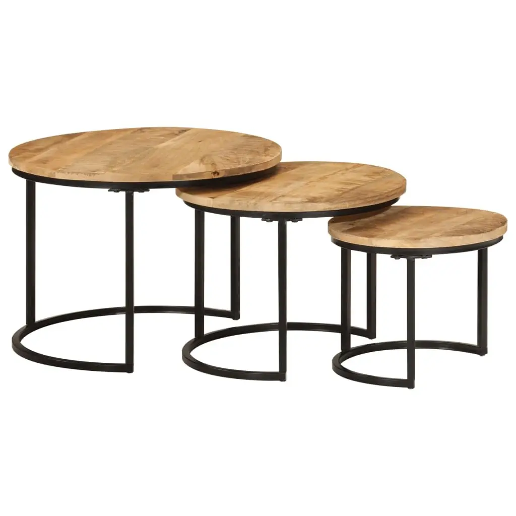 Nesting Tables 3 Piece Set Mango Wood Brown Coffee and Side Table Living Room