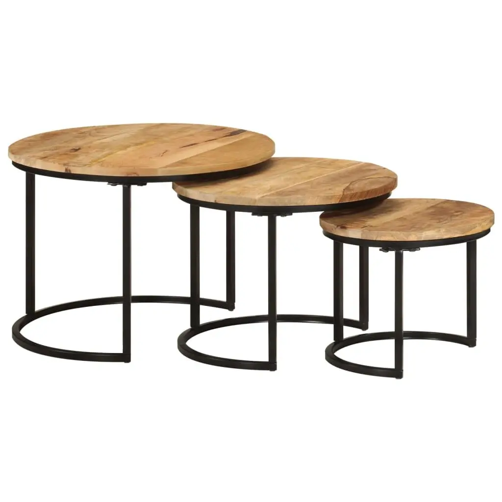 Nesting Tables 3 Piece Set Mango Wood Brown Coffee and Side Table Living Room