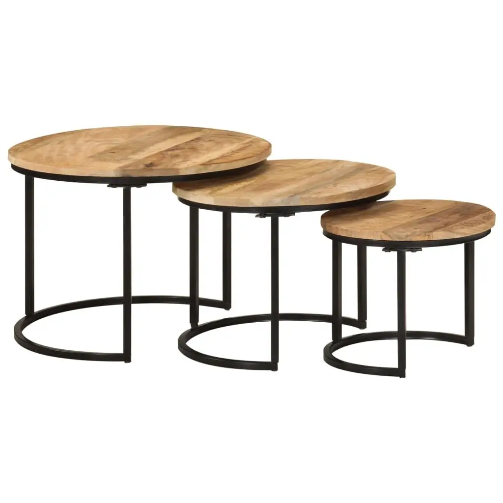 Nesting Tables 3 Piece Set Mango Wood Brown Coffee and Side Table Living Room