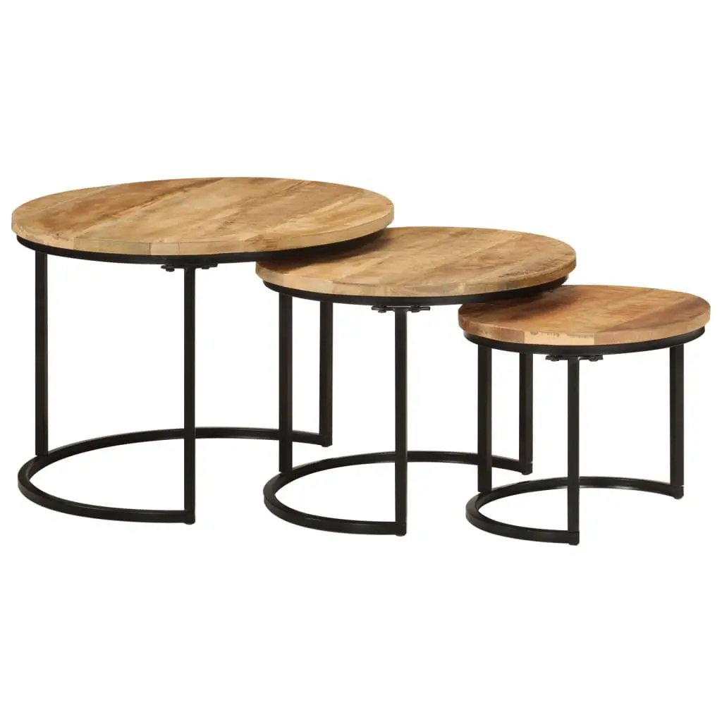 Nesting Tables 3 Piece Set Mango Wood Brown Coffee and Side Table Living Room