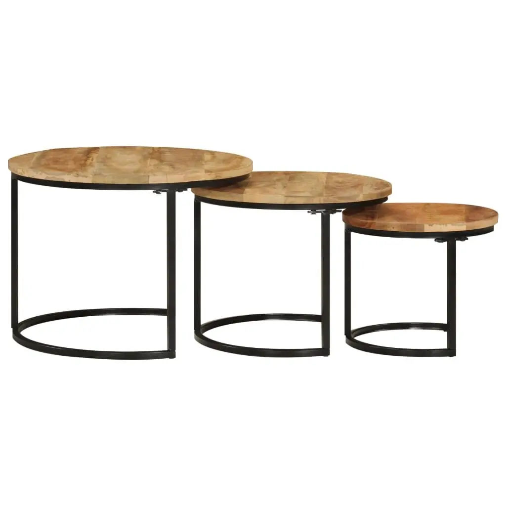 Nesting Tables 3 Piece Set Mango Wood Brown Coffee and Side Table Living Room