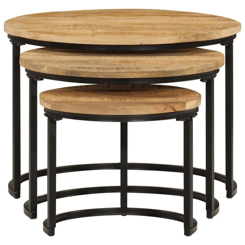 Nesting Tables 3 Piece Set Mango Wood Brown Coffee and Side Table Living Room