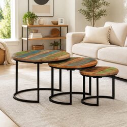 3-Piece Nesting Tables Set in Solid Reclaimed Wood
