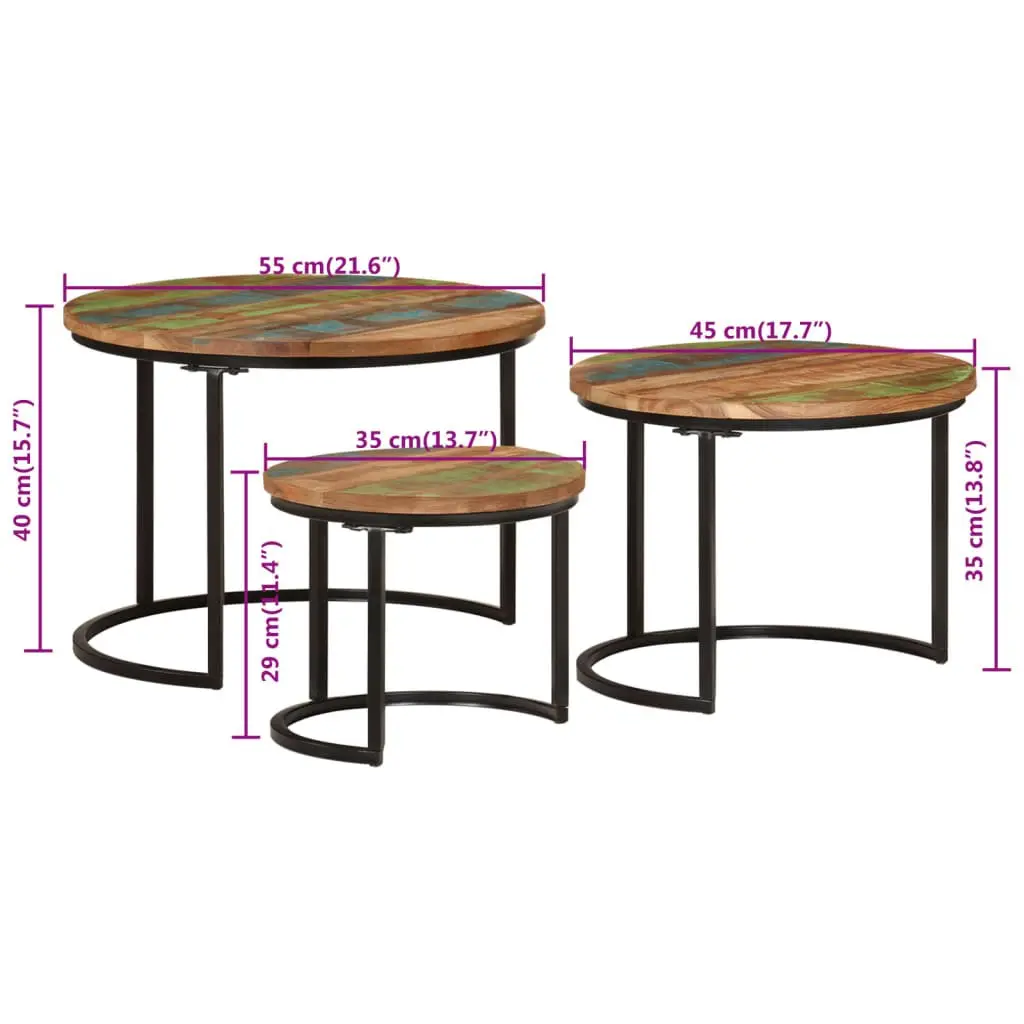 3-Piece Nesting Tables Set in Solid Reclaimed Wood