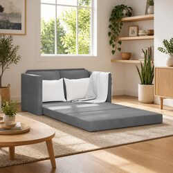Grey 2-in-1 Floor Sofa Bed Convertible Loveseat