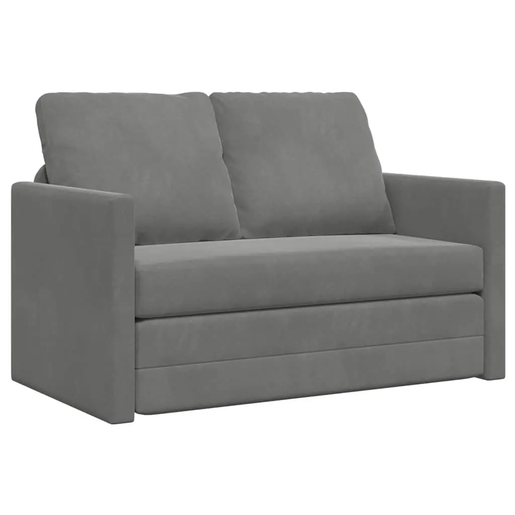 Floor Sofa Bed Convertible Loveseat Double Bed Grey Velvet 2-in-1 Folding Sleeper Couch