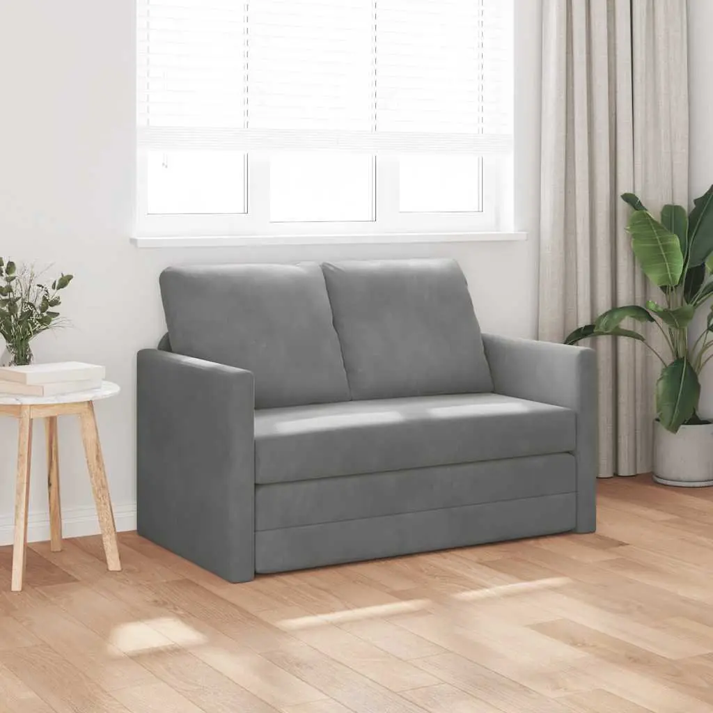 Floor Sofa Bed Convertible Loveseat Double Bed Grey Velvet 2-in-1 Folding Sleeper Couch