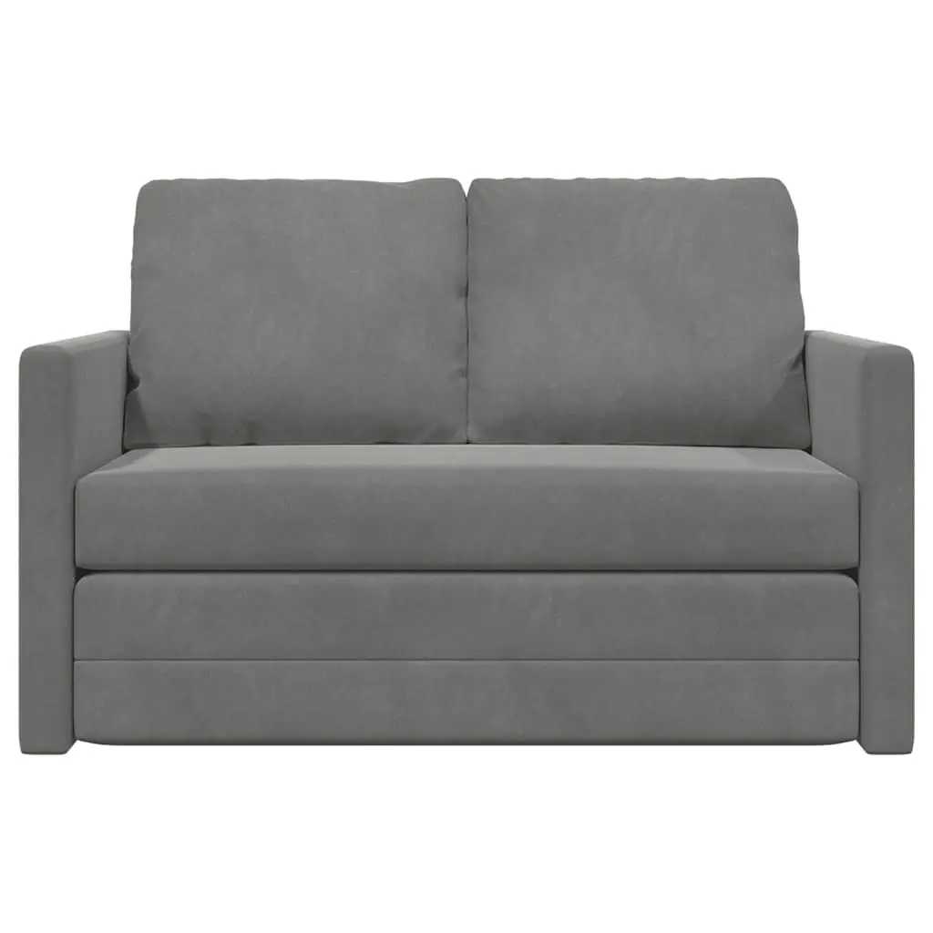 Floor Sofa Bed Convertible Loveseat Double Bed Grey Velvet 2-in-1 Folding Sleeper Couch