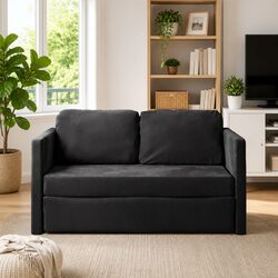 Black Velvet 2-in-1 Convertible Loveseat Sofa Bed