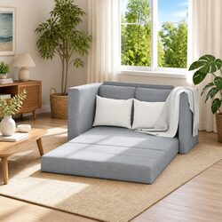 Grey Fabric 2-in-1 Convertible Loveseat Sofa Bed
