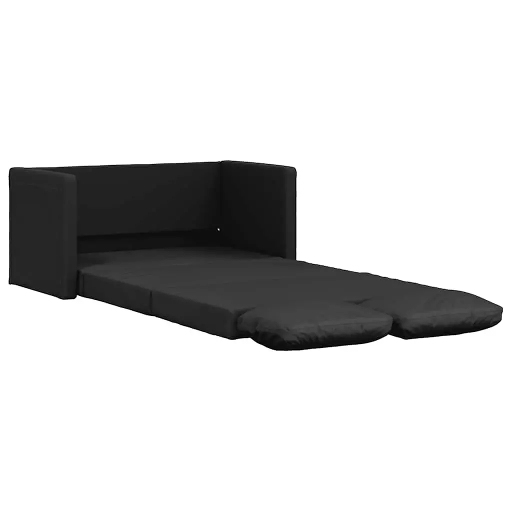 Convertible Loveseat Floor Sofa Bed in Black Faux Leather