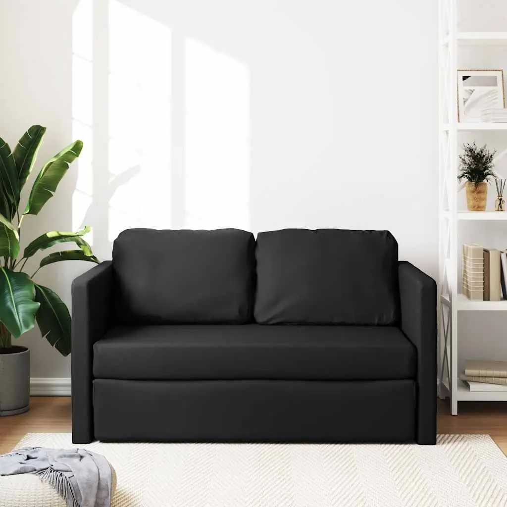 Convertible Loveseat Floor Sofa Bed in Black Faux Leather
