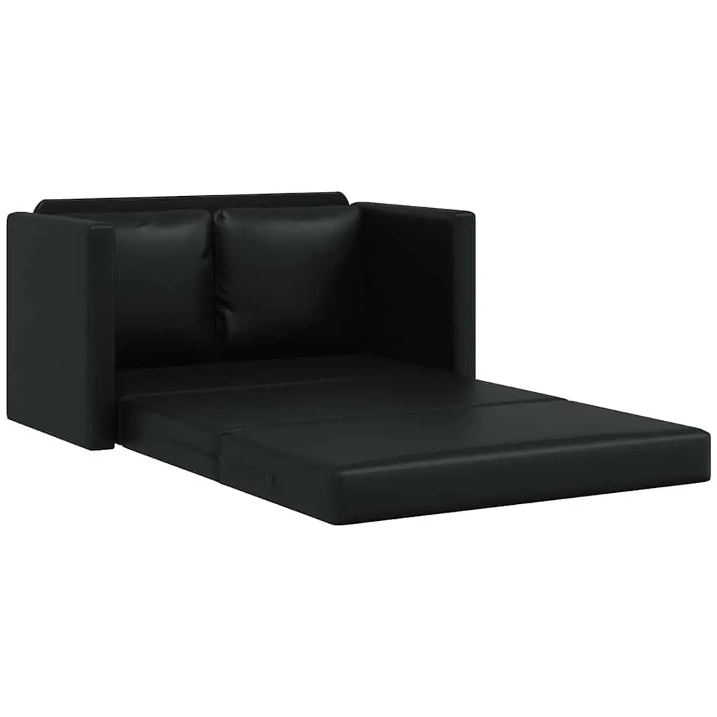 Convertible Loveseat Floor Sofa Bed in Black Faux Leather