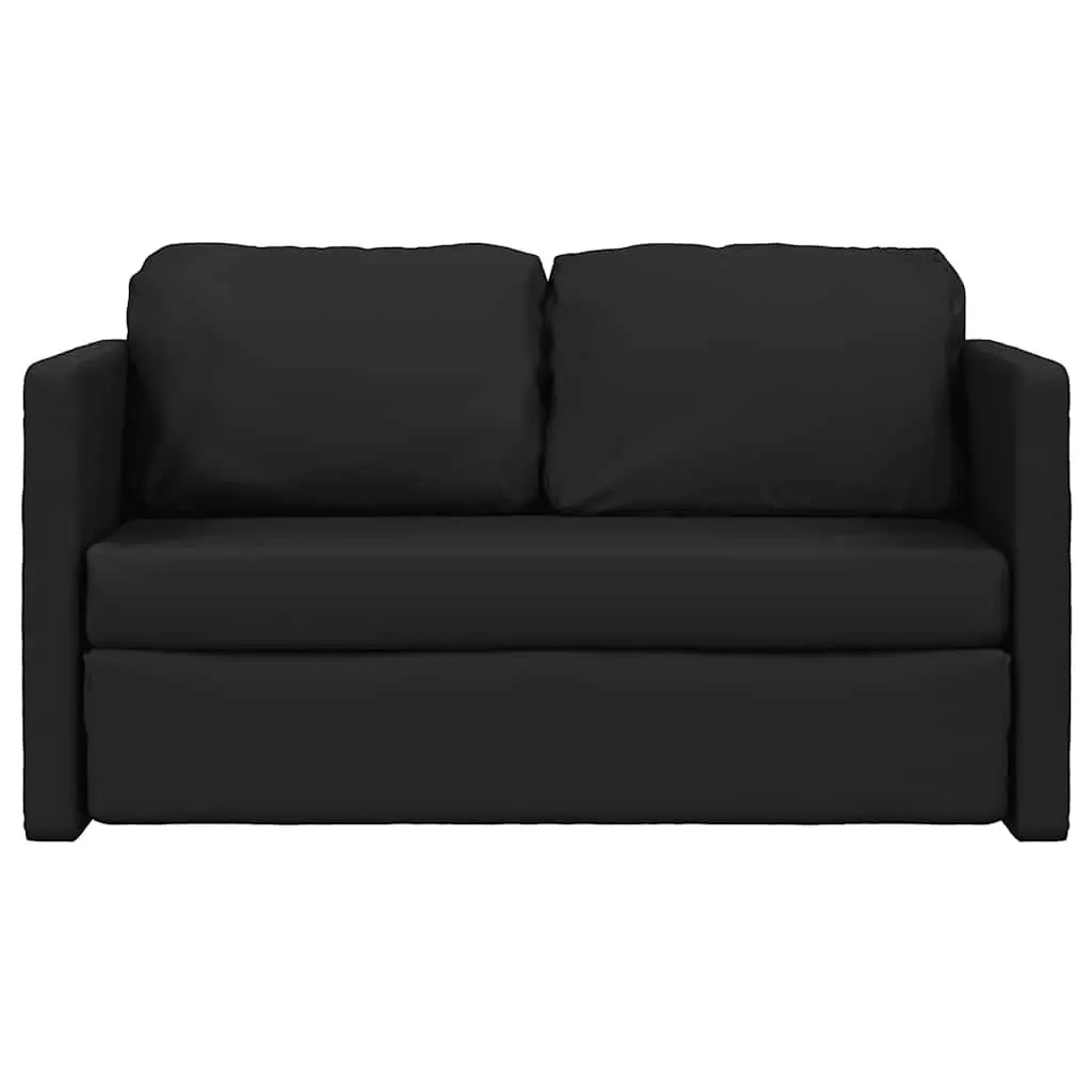 Convertible Loveseat Floor Sofa Bed in Black Faux Leather