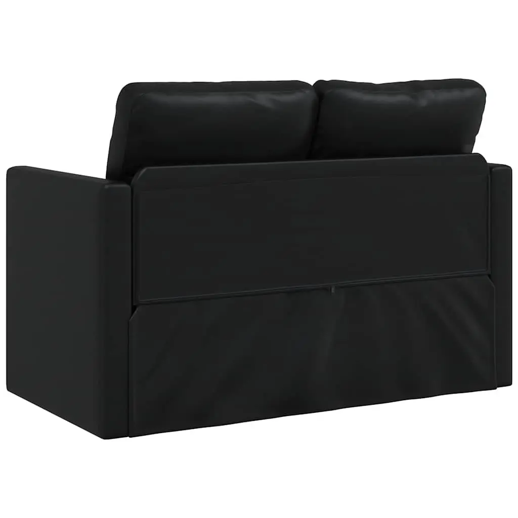 Convertible Loveseat Floor Sofa Bed in Black Faux Leather