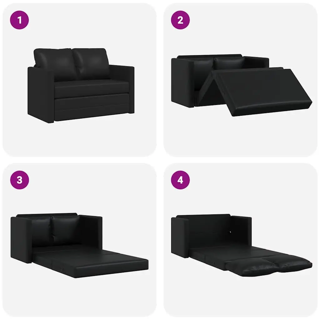 Convertible Loveseat Floor Sofa Bed in Black Faux Leather