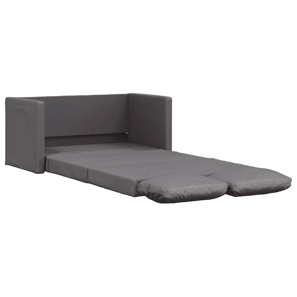 Floor Sofa Bed Convertible Loveseat Grey Faux Leather 2-in-1 Metal Frame
