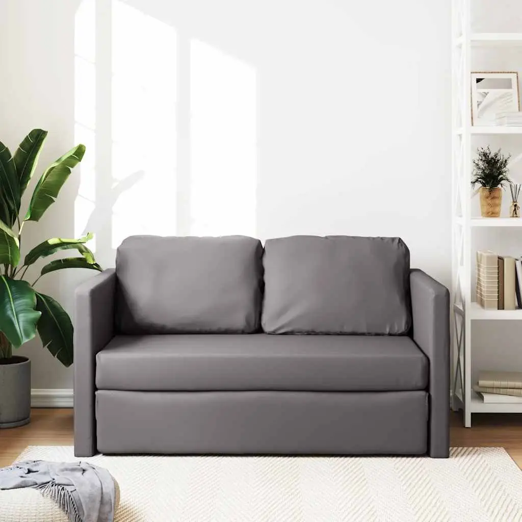 Floor Sofa Bed Convertible Loveseat Grey Faux Leather 2-in-1 Metal Frame