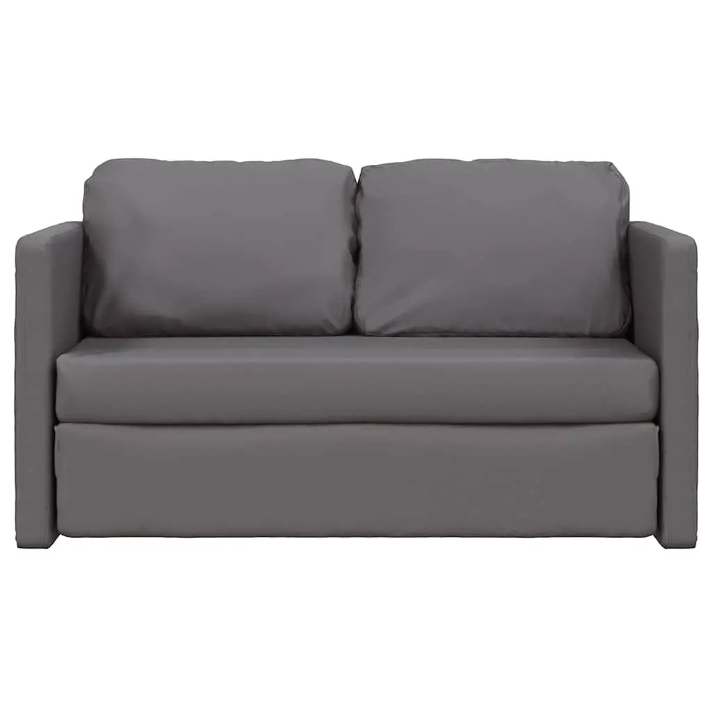 Floor Sofa Bed Convertible Loveseat Grey Faux Leather 2-in-1 Metal Frame