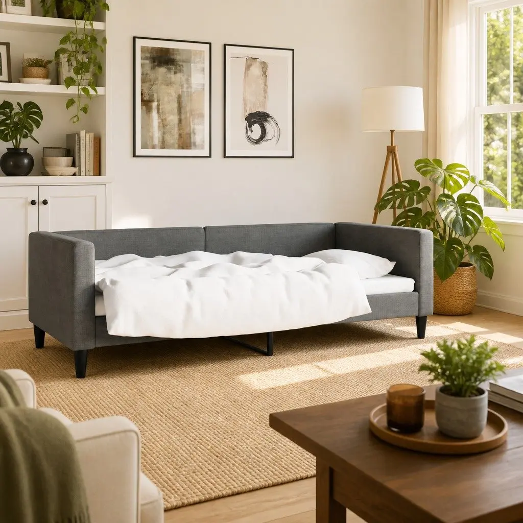 Grey Fabric Day Bed Sofa Bed 90x190 cm