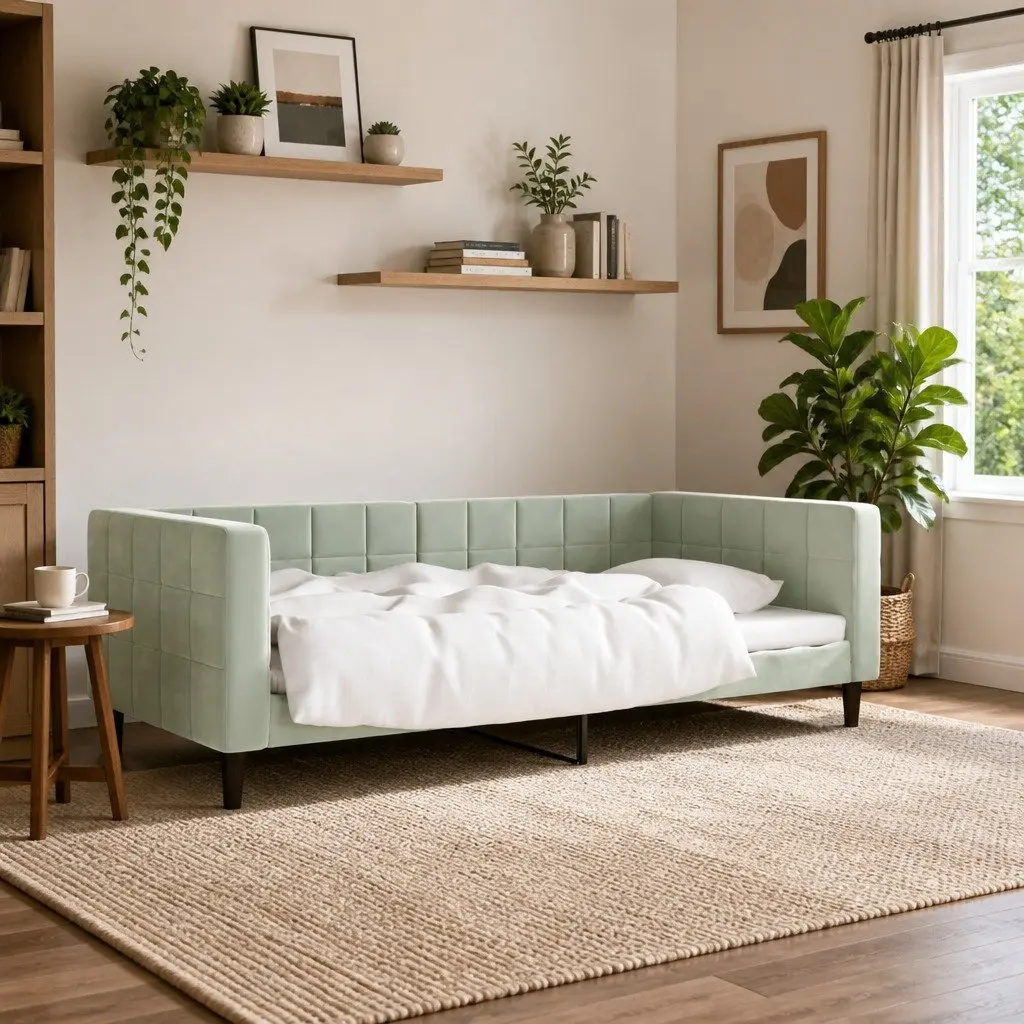 Grey Velvet Day Bed Sofa Bed 90x190 cm