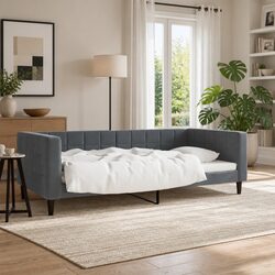 Grey Velvet Day Bed Sofa Bed 90x190 cm for Modern Spaces