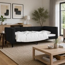 Black Velvet Day Bed Sofa Bed Frame 90x190 cm